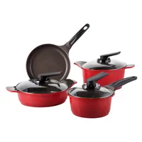 Batería De Cocina Cerámica 7 Piezas Natural Roja