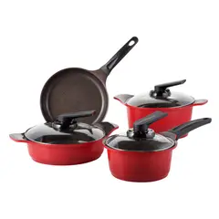 ROICHEN - Batería de Cocina Cerámica 7 Piezas Natural Roja