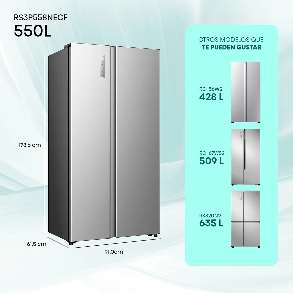 HISENSE - Refrigerador Side By Side 531L No frost RS3P558NECF Hisense