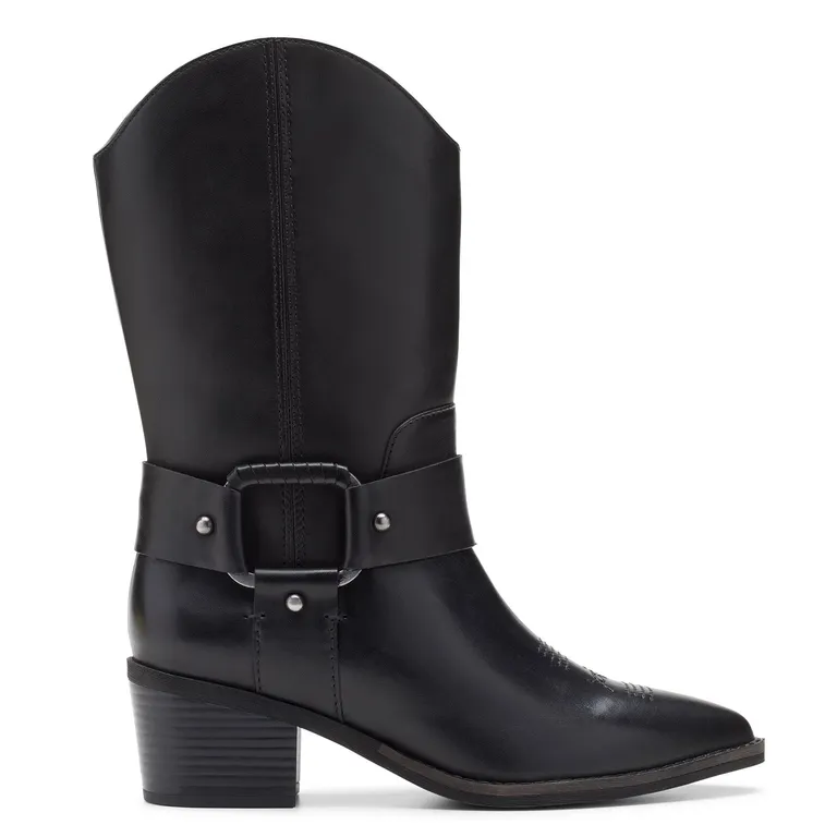 Bota Vaquero Mujer Cuero Negro