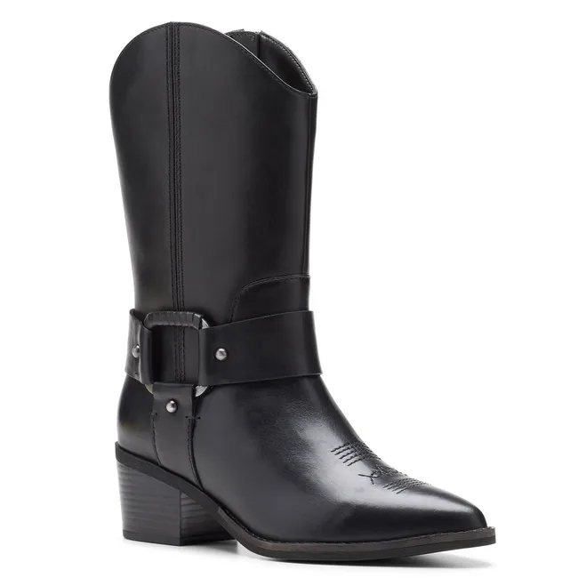 CLARKS - Bota Vaquero Mujer Cuero Negro Clarks