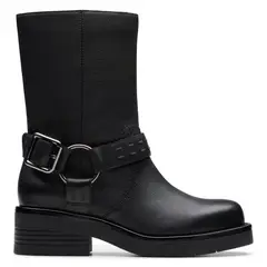 CLARKS - Bota Biker Mujer Cuero Negro