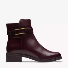 CLARKS - Botín Mujer Cuero Burdeo