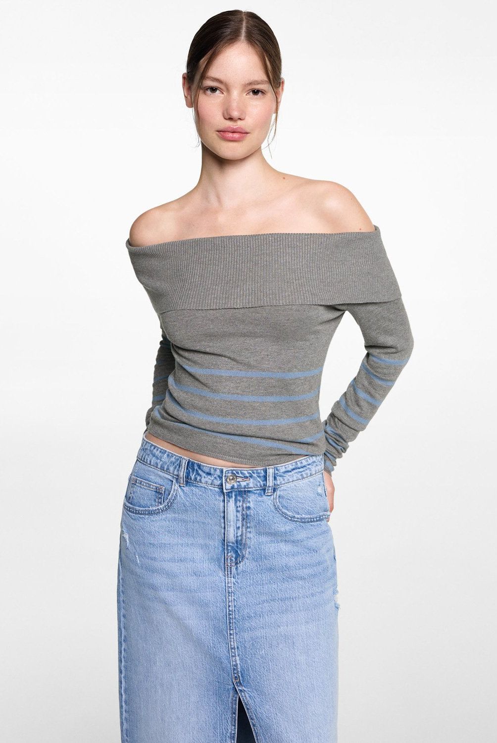 MANGO TEEN - Sweater Rayas Hombros Descubiertos Mujer Mango Teen