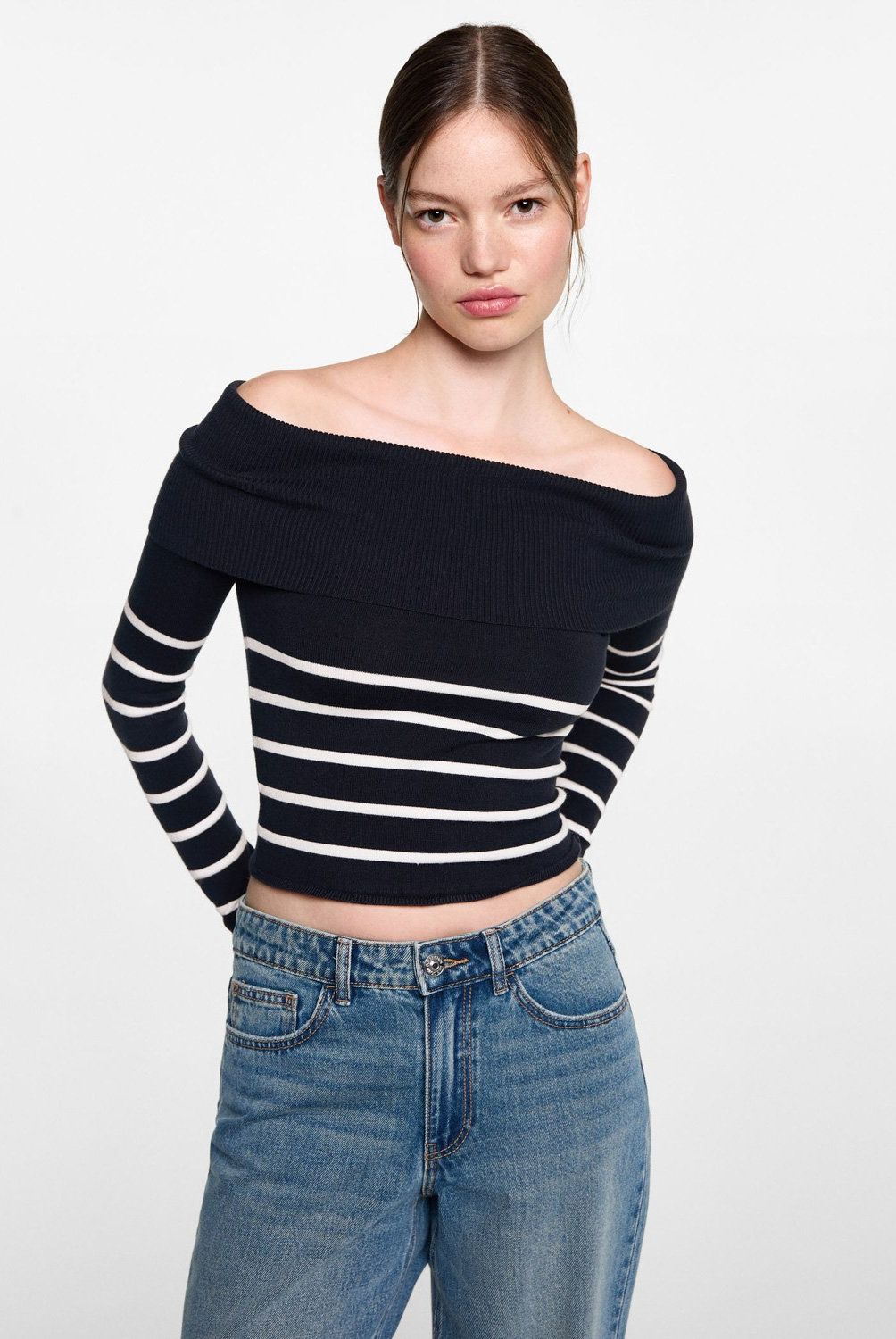 MANGO TEEN - Sweater Rayas Hombros Descubiertos Mujer Mango Teen