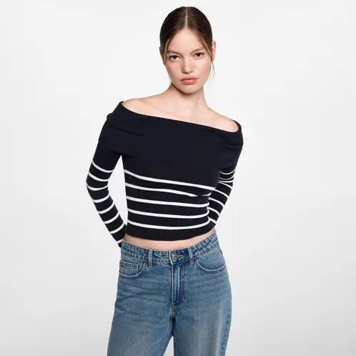 MANGO TEEN - Sweater Rayas Hombros Descubiertos Mujer