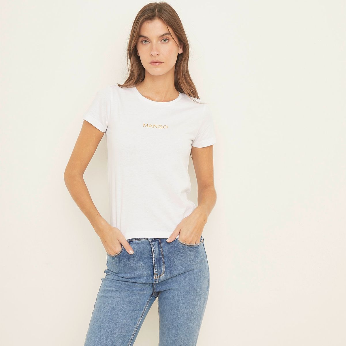 MANGO - Polera Algodón Logo Mujer Mango