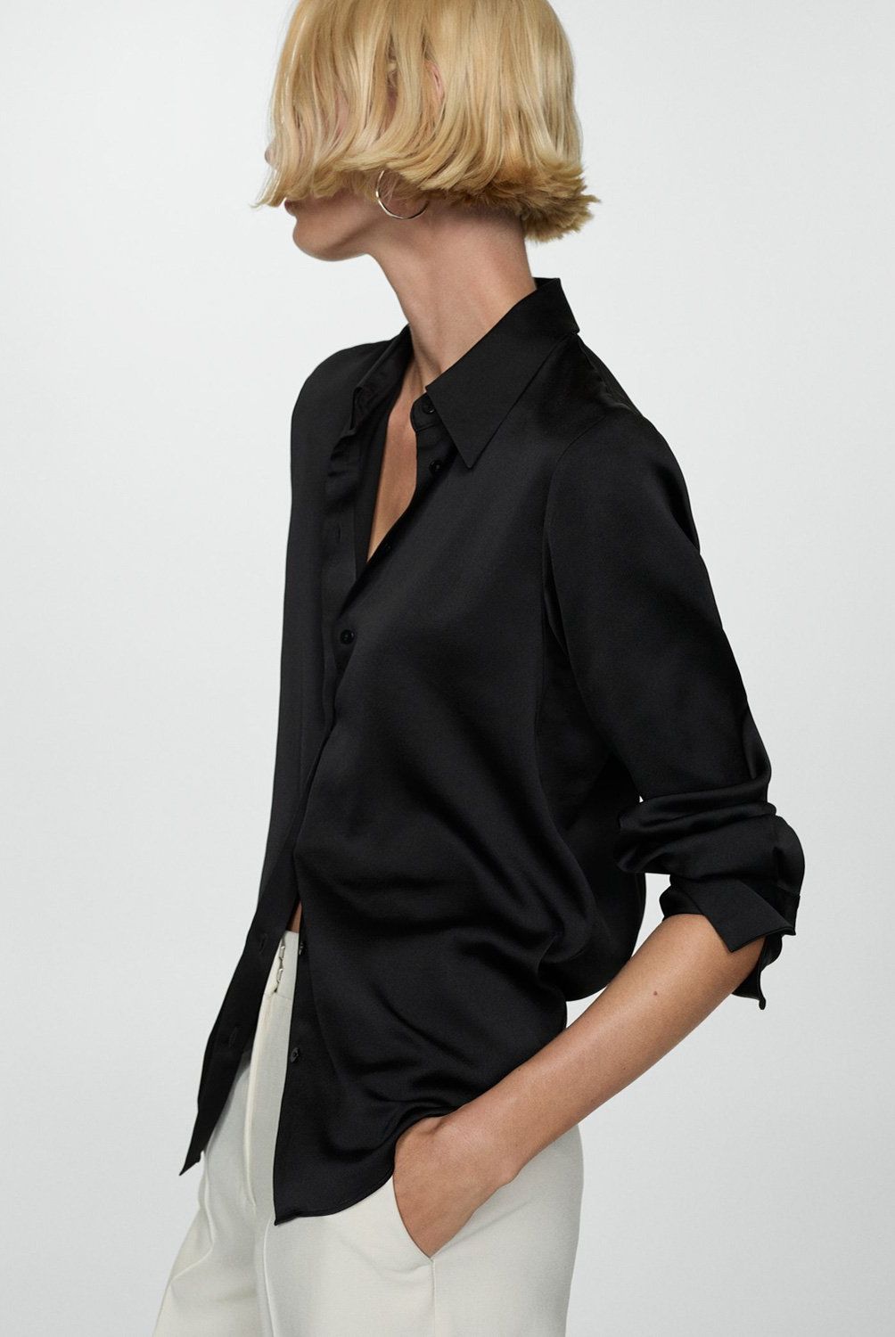 MANGO - Camisa Fluida Satinada Mujer Mango