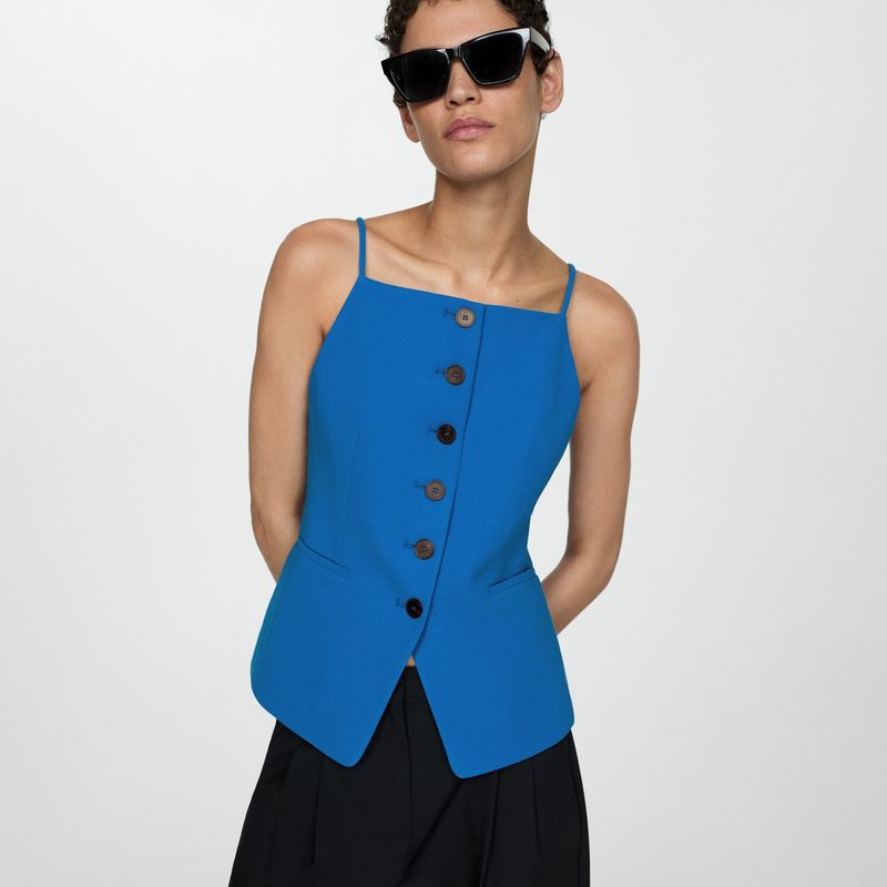 MANGO - Blazer Cuello Halter Botones Mujer Mango