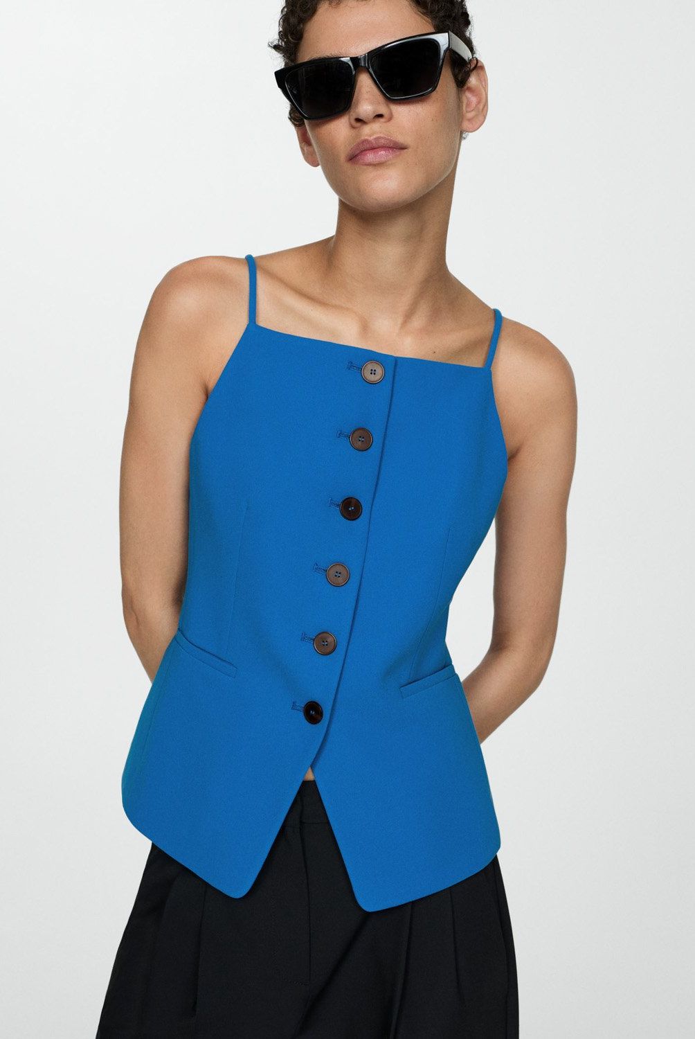 MANGO - Blazer Cuello Halter Botones Mujer Mango