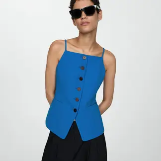 MANGO - Blazer Cuello Halter Botones Mujer