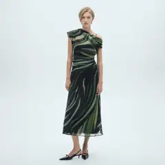 MANGO - Vestido Estampado Detalles Drapeados Mujer