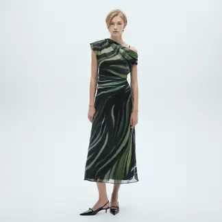 MANGO - Vestido Estampado Detalles Drapeados Mujer