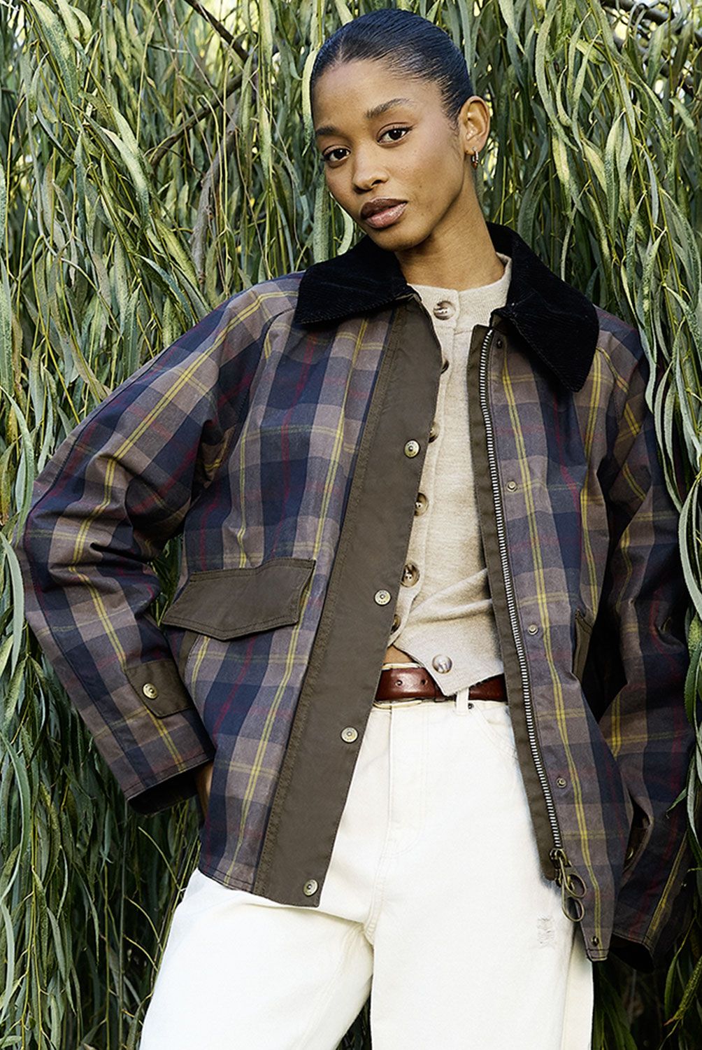 MANGO - Chaqueta Cuadros Cuello Contraste Mujer Mango