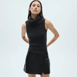 MANGO - Falda Pantalón Efecto Piel Mujer