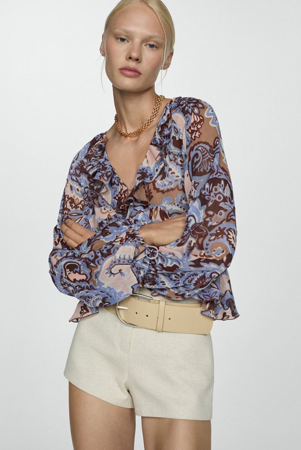 MANGO - Blusa Paisley Volantes Mujer Mango