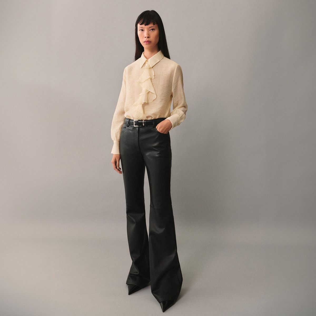 MANGO - Blusa Lyocell Volante Mujer Mango