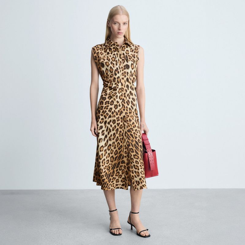 MANGO - Vestido Camisero Leopardo Mujer  Mango