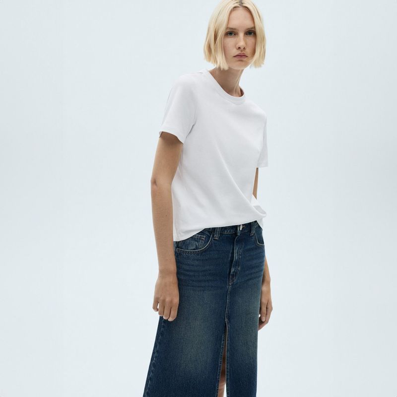 MANGO - Polera Algodón Manga Corta Mujer Mango