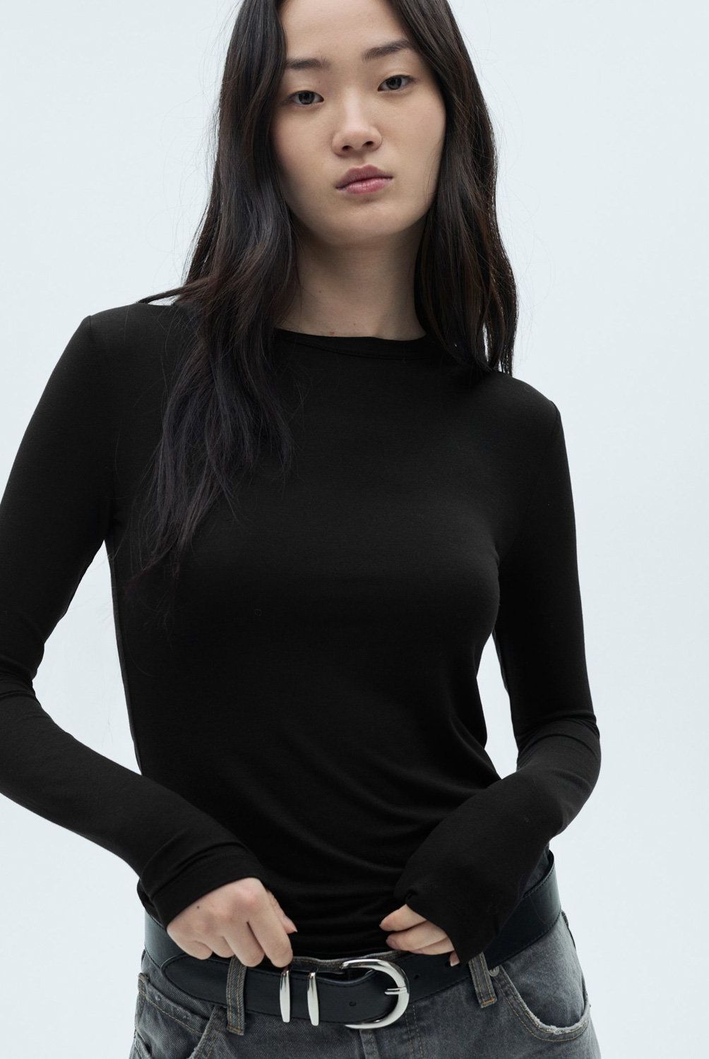 MANGO - Polera Manga Larga Cuello Redondo Mujer Mango