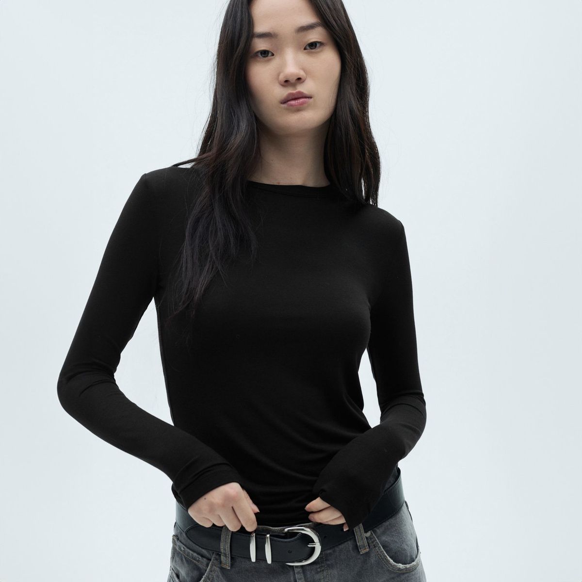 MANGO - Polera Manga Larga Cuello Redondo Mujer Mango