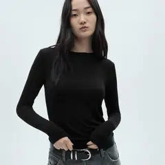 MANGO - Polera Manga Larga Cuello Redondo Mujer