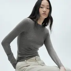 MANGO - Polera Manga Larga Cuello Redondo Mujer