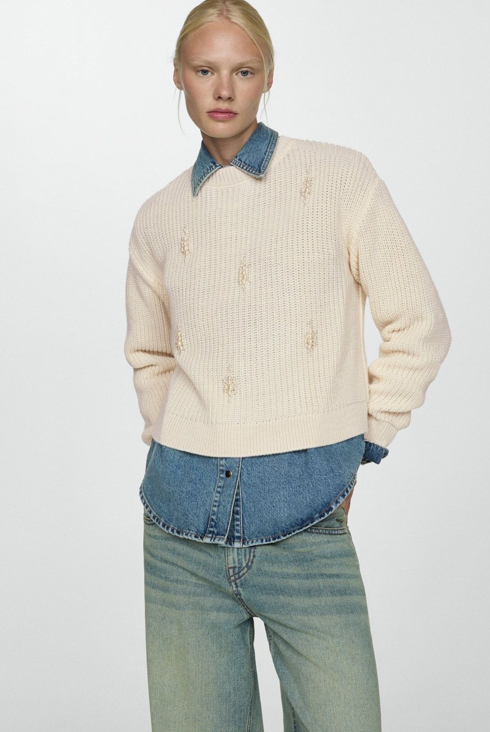 MANGO - Sweater Punto Grueso Perlas Mujer Mango
