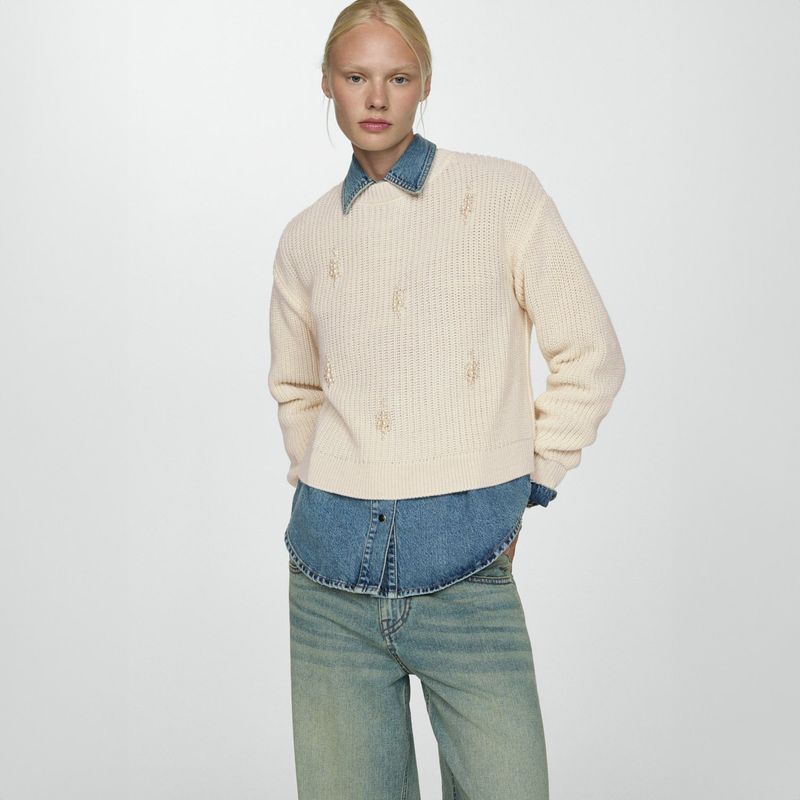 MANGO - Sweater Punto Grueso Perlas Mujer Mango
