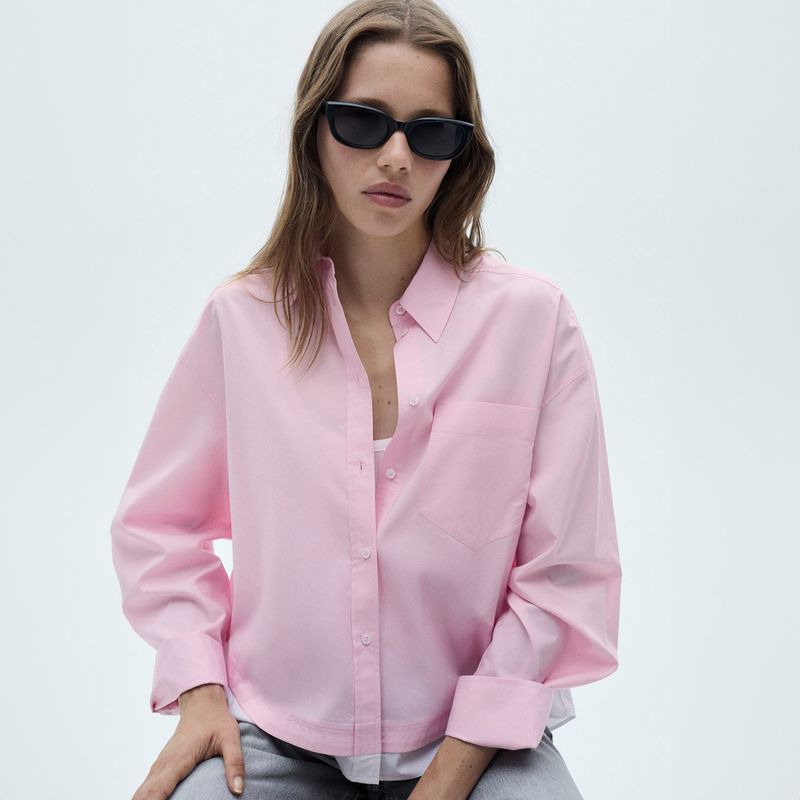 MANGO - Blusa Oversize Bajo Contraste Mujer Mango