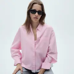 MANGO - Blusa Oversize Bajo Contraste Mujer