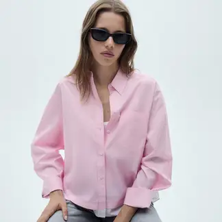 MANGO - Blusa Oversize Bajo Contraste Mujer