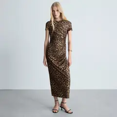 MANGO - Vestido Leopardo Detalles Fruncidos Mujer