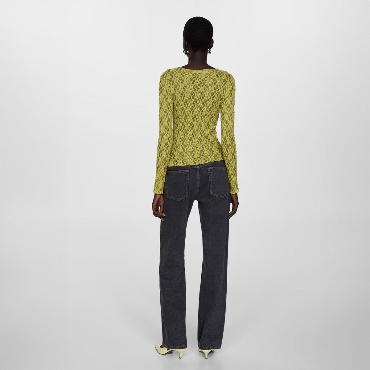 MANGO - Polera Encaje Cuello Redondo Mujer Mango