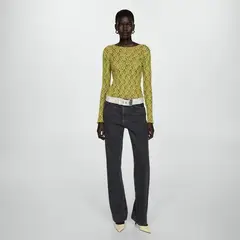 MANGO - Polera Encaje Cuello Redondo Mujer