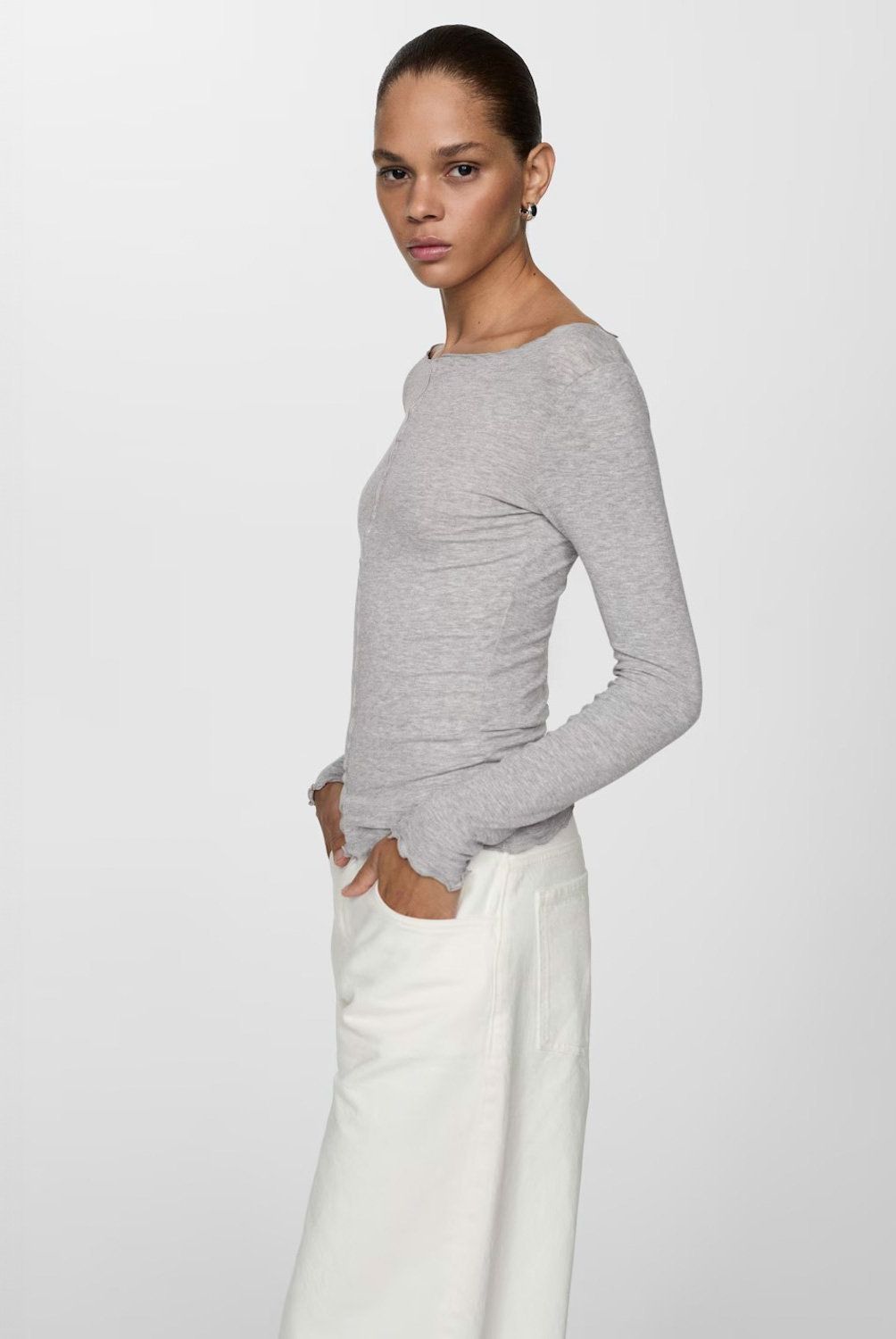 MANGO - Polera Manga Larga Canalé Mujer Mango