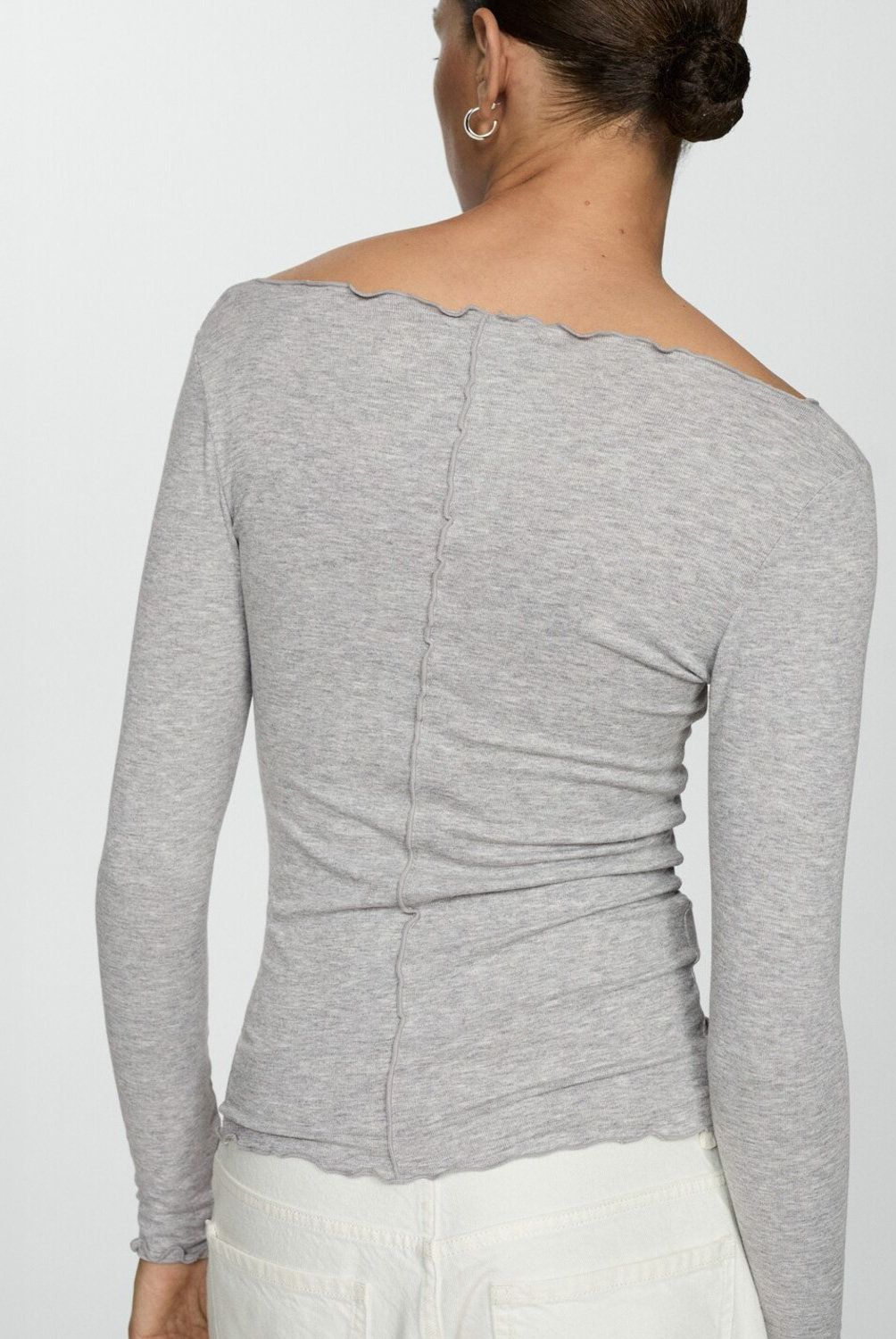 MANGO - Polera Manga Larga Canalé Mujer Mango