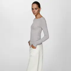 MANGO - Polera Manga Larga Canalé Mujer