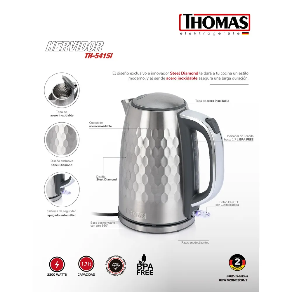 Thomas Steel Diamond TH-5415i 1.7 L Acero, foto 2