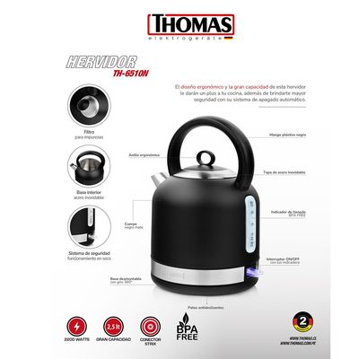 Imagen 2 del producto Hervidor Negro Mate 2.5 lt TH-6510N