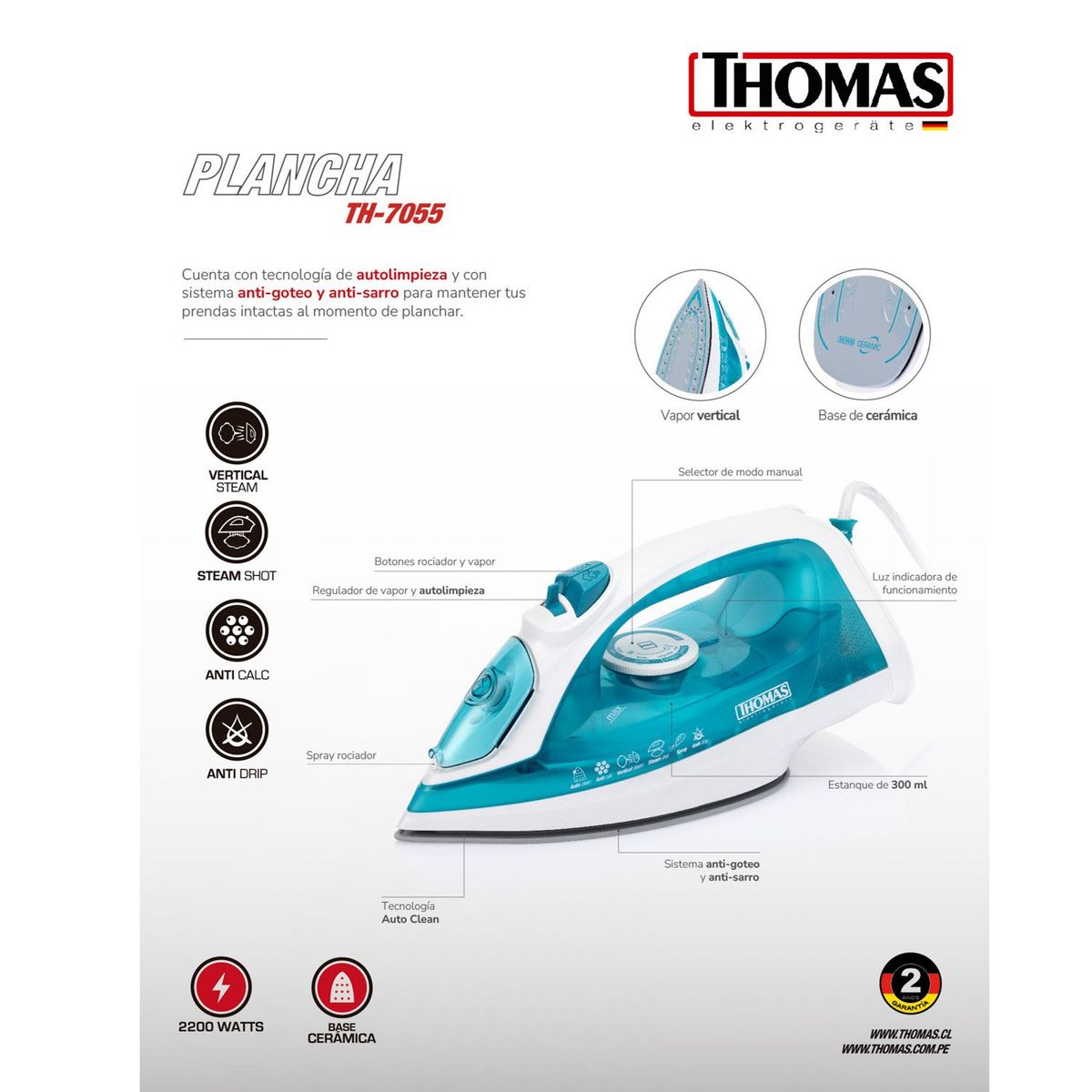 THOMAS - Plancha Vapor Vertical TH-7055 Thomas