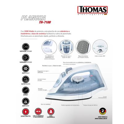Imagen 2 del producto Plancha Inalambrica TH-7100