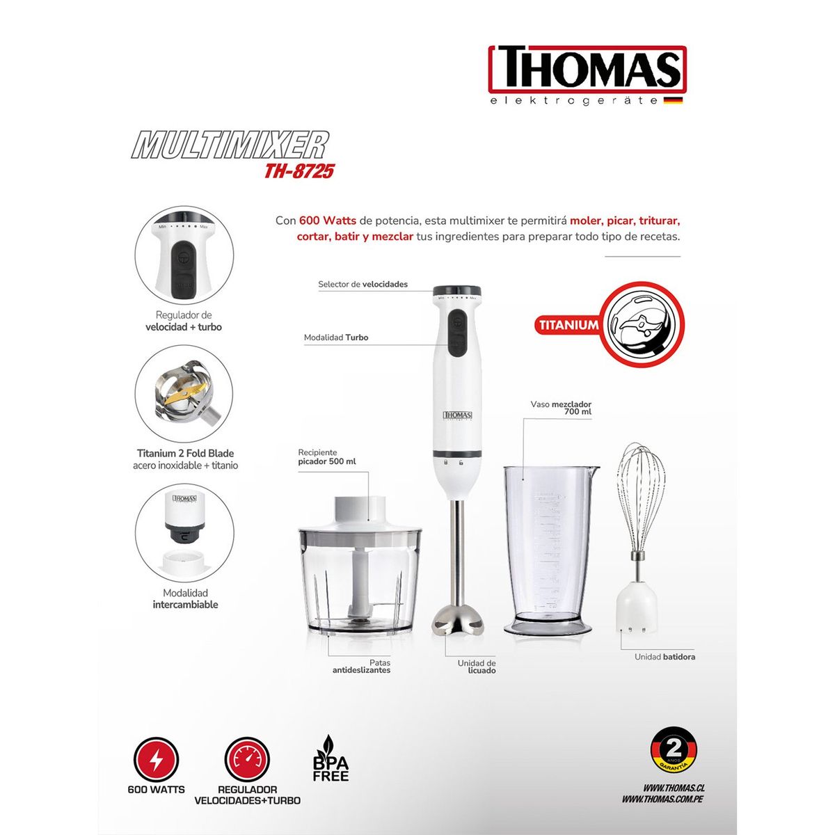THOMAS - Minipimer TH-8725 600W Thomas