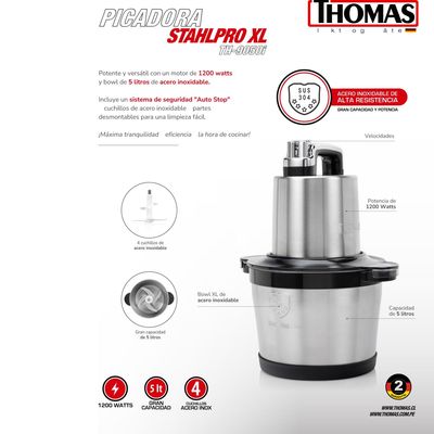 Imagen 2 del producto Picadora Stahl Pro XL TH-9050i 2 Velocidades Acero Inoxidable 1200W