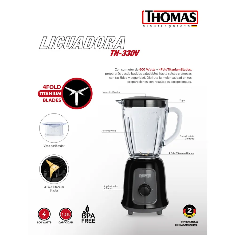 Thomas Licuadora 1.5 L Negro TH-330V, foto 2