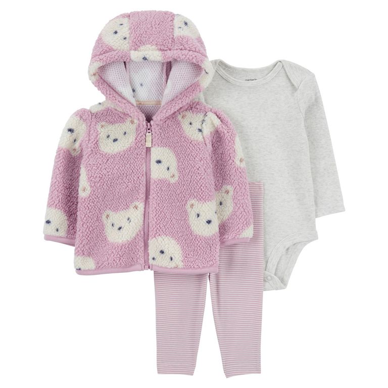 Conjunto 3 Piezas Polerón, Calza Y Body Bebé Niña