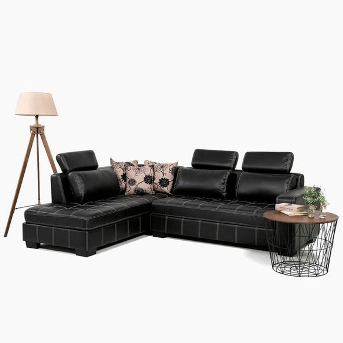 SPAZZIO - Sofá Seccional Izquierdo 3 Cuerpos New Pathners Negro Spazzio