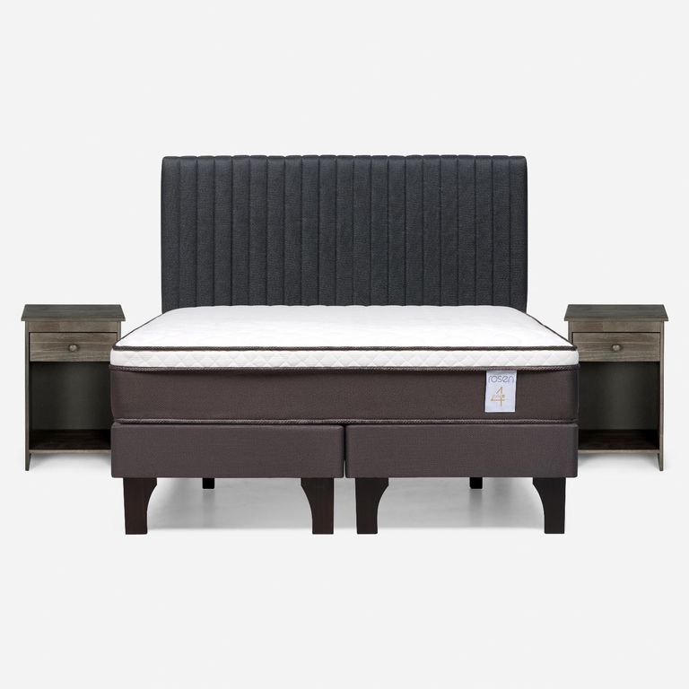 Cama Europea New Style 4 Plus Plus 2 Plazas x 2.00 mt Base Dividida + Respaldo + 2 Veladores