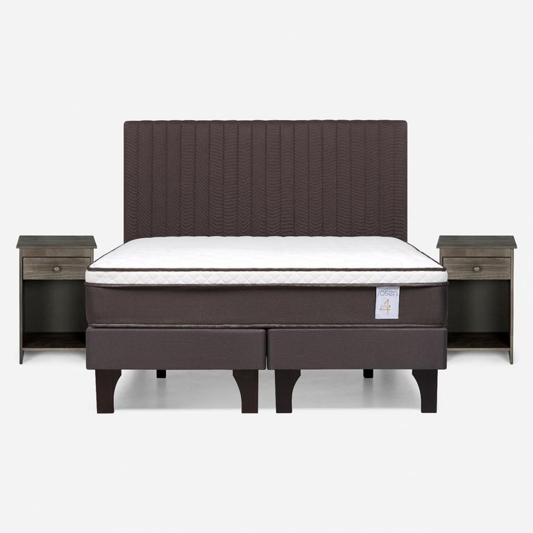 Cama Europea New Style 4 Plus Plus 2 Plazas x 2.00 mt Base Dividida + Respaldo + 2 Veladores