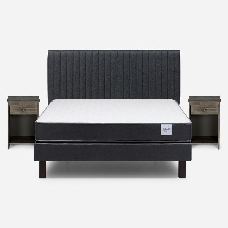 Cama Europea Wave 2 Plazas x 1.90 mt Base Normal + Respaldo + 2 Veladores
